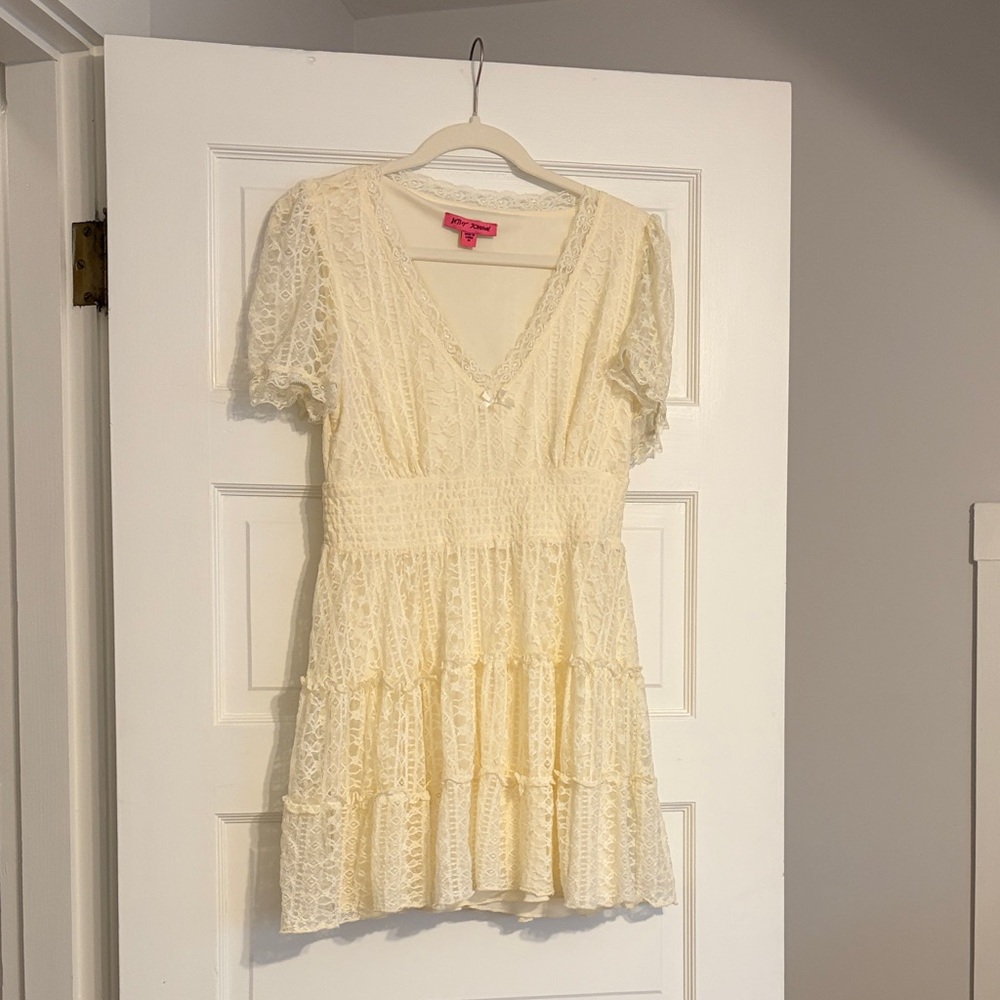 Betsey Johnson Cream Lace-Trim Dress
